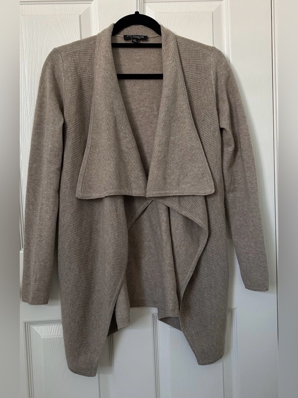 Ann Taylor Cashmere Open-Front Draped Cardigan - Taupe